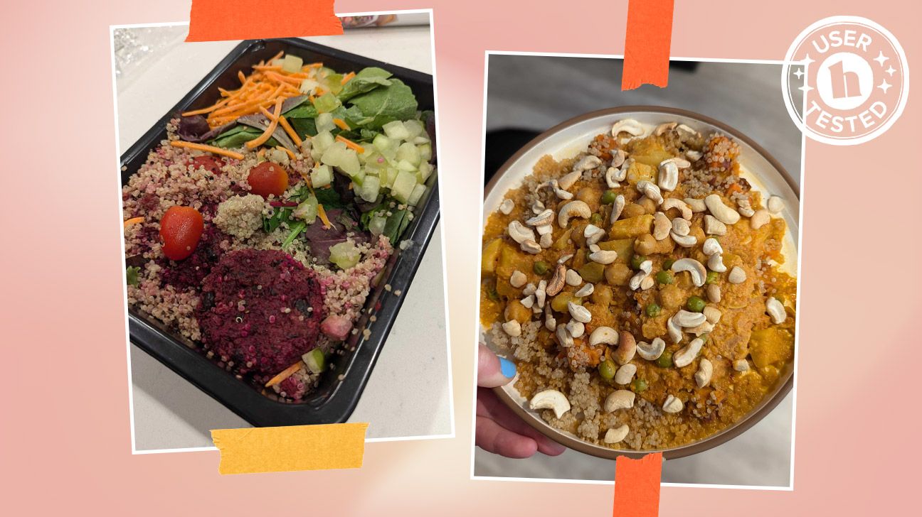 Sprinly cashew curry and cous cous salad bowl meal hands on review tester photos by jamie Elmer.
